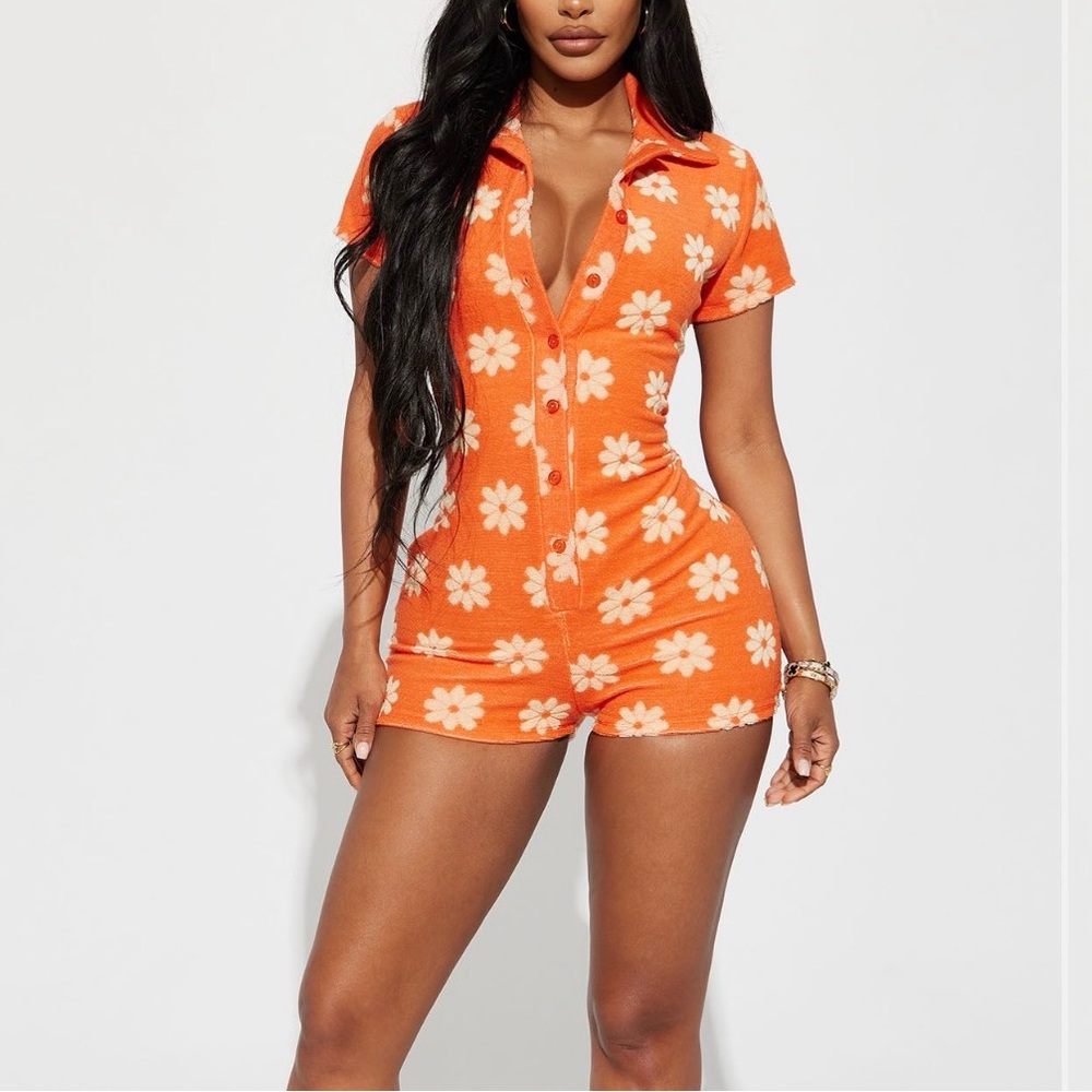 Fashion Nova Orange Floral Jumpsuit NEVER WORN